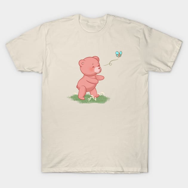 Little Bear Cub Chasing Butterfly T-Shirt by Art by Biyan